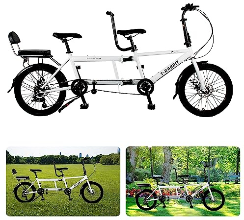 XIaqWeRRIklsakdK Bici Tandem per Il Ciclismo, Bicicletta da Spiaggia Classica per Adulti in Tandem, Bicicletta Pieghevole in Tandem da Città, Tre posti, Regolabile a 7 velocità, carico Massimo 200 kg