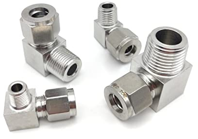 NAABHIKA Edelstahl-Doppelklemmring-Winkel 6 mm 8 mm 10 mm 18 mm Rohr auf 1/8 Quot; 1/4 3/8 1/2 90-Grad-Winkel-Außengewindeanschluss, 3 mm Außendurchmesser, 1/8 Zoll