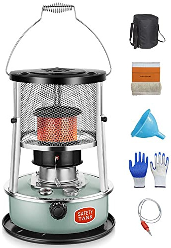 JOJAN 4.5L Tragbare Petroleumofen Für Innenräume, Petroleum Heizung Ohne Strom, Petroliumheizer Mit Dochten, Kerosinölheizung 360 Grad Heizung (Color : Blue, Size : 1 Set of Glass Chimney)
