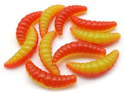 Forellenköder Bienenmaden, Gummiköder, Forellen Gummiköder, Angelköder,Trout Lures (Rot-Gelb)
