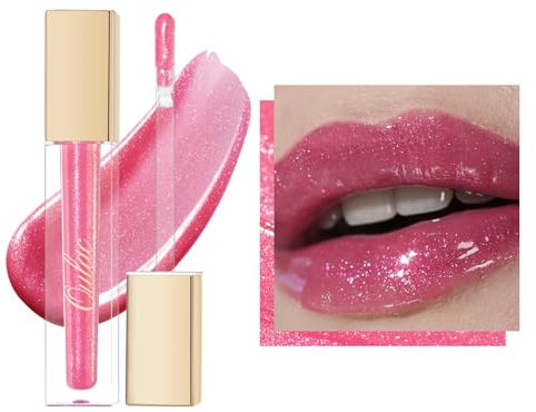 Oulac Pink Shimmer Liquid Lipstick High-Shine Glitter Lip Gloss for Women Shimmer Non-Sticky Glossy Finish Liquid Lipstick Hydrating Lip Gloss Fuller-looking Lip Makeup Vegan & Cruelty-Free 11