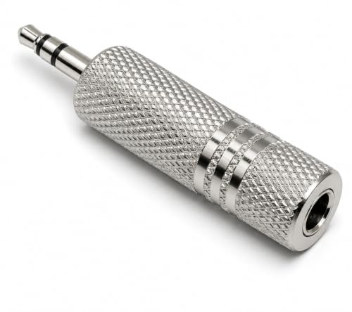 DRUT 1 Adaptateur d'extension de câble Prise stéréo 6,35 mm vers Prise stéréo 3,5 mm, mâle vers Femelle Description (Argent)