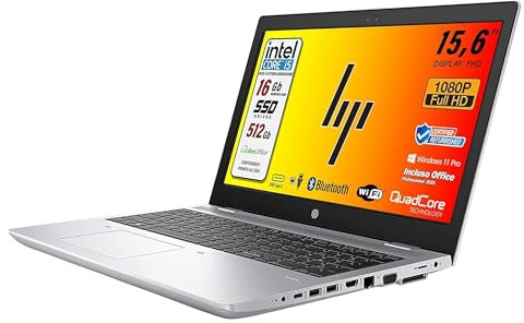 HP ProBook 650 G5 intel i5-8250U Intel Core i5 di 8 gen. 15.6 HD Libre Office, Ram 16GB SSD 512Gb, 3 x usb 3.0, 1 x HDMI, Wi-Fi, W11 (Ricondizionato)