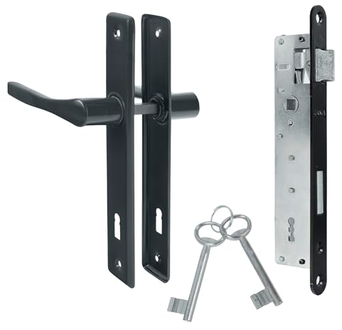 ADGO Poignée de porte + serrure avec clé graphite - Poignée de porte en acier inoxydable - 90 mm - Serrure de 90/22 mm - Kit prêt à monter (graphite)