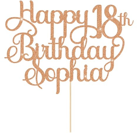Personalised Happy Birthday Cake Topper 18th Birthday Cake Topper Cake Decorations Custom Glitter Cake Toppers with Any Age & Name for 18th 21st 30th 40th 50th 60th(Rose Gold)