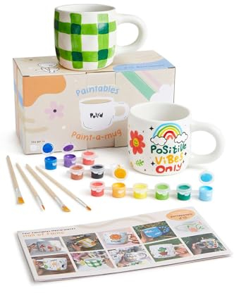 Pott’d Paintables Kit per Dipingere Tazze per Adulti, Tazza da Dipingere per Principianti, DIY Mug in Ceramica con Tazze, Colori, Pennelli e Guida alla Pittura Inclusa