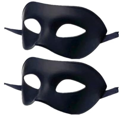 LECMACY Lot de 2 masques de bal masqué pour homme et femme, en plastique hautement élastique, pliable, couleur unie, convient à tous les bals de fin d'année, noir