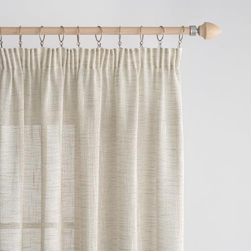 EMEMA Voile Vorhang Sheer Leinenvorhang mit Kräuselband Transparente Transparente Leinen Gardinen Wohnzimmer 2er Set Fensterschal Dekoschal Schlafzimmer 140 x 245cm (B x H) Weißer Reis