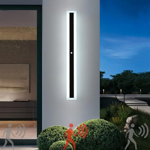 TZSMUM LED Longue Applique Extérieure avec Détecteur de Mouvement IP65 Etanche Moderne Appliques Intérieur Lampe Murale Aluminium Noir Jardins Couloir Eclairage Terrasse (Lumière Blanche,30CM)