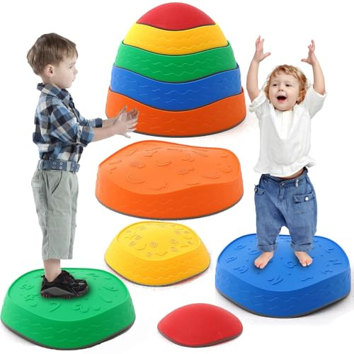 Balanciersteine für Kinder 5-teiliges Stapelsteine Balanciersteine Rutschfeste Balancieren zur Fördert Gleichgewicht & Koordination Sensorisches Spielzeug für Drinnen und Draußen