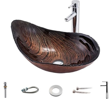 Vasque Ovale À Poser Vasque À Poser En Verre Trempé Avec Robinet Lave Mains Pour Salle De Bain Cuisine WC D'Invités (E)