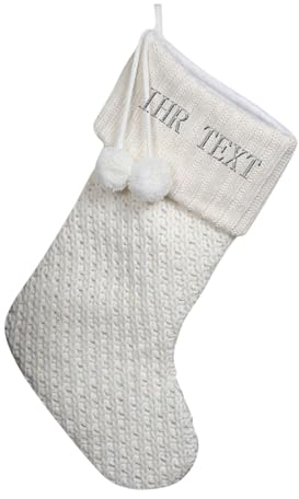 Generisch Weihnachtsstrumpf Personalisiert Nikolausstrumpf mit Benutzerdefinierte Namen 54 cm Großer gestrickter Weihnachtsstrumpf Christmas Stockings für Feiertags, Familienparty, Dekoration (Weiß)