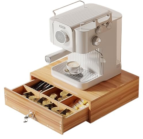 Porta Capsulas con 4 Compartimentos de Leñoso, Soporte Capsulas de Diseño Moderno, Caja Infusiones con Cajón Extraíble, Organizador Cafe 35 × 28.6 × 9.7cm