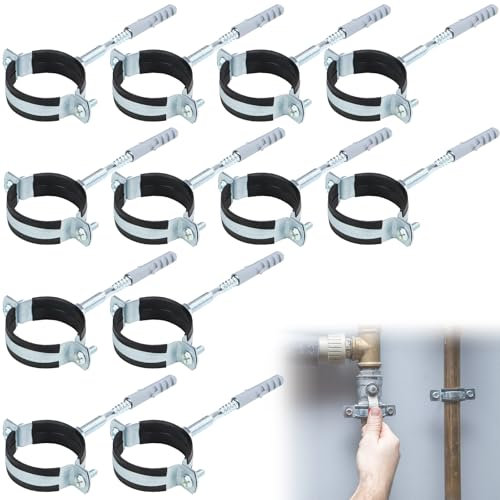 50mm Rohrschellen Set: 12 Schraubrohrschelle + 12 Dübel + 12 Stockschrauben, Rohrschelle Rohrhalterung Rohrhalter für Kanäle Rundleitungen Lüftungskanäle