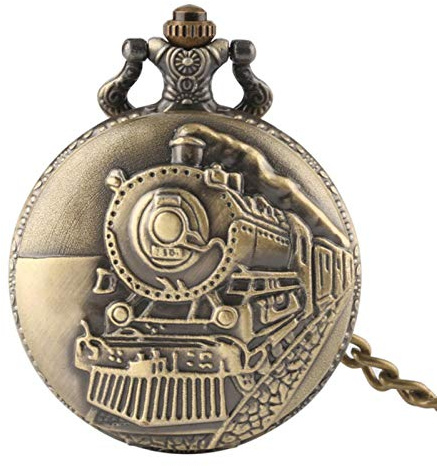 HUIBBGO Reloj de Bolsillo de Cuarzo con Esfera Vintage Luminosa, Cadena de Bronce Tallada, Tren de Vapor, Steampunk, Motor ferroviario, Reloj Retro