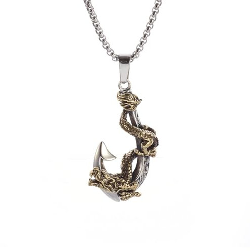 Halskette Gothic Halskette Kette Drache Kreis Angelhaken Anhänger Halskette für Männer Kreative Gravur Muster Halskette für Frauen Vintage Bold Kette Halskette beste Freundin Geschenke Freundschaft