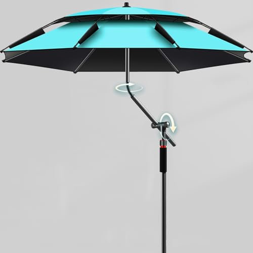 BVDHASDBT Parasol pour table d'extérieur, marché, cour, avec bouton-poussoir d'inclinaison et manivelle, 8 baleines robustes, grand parasol cantilever pour jardin, terrasse, jardin, piscine (bleu lac,