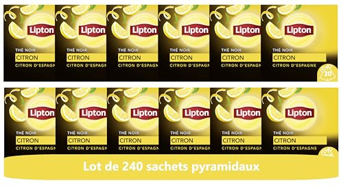 Lipton Thé Noir Aromatisé Citron d'Espagne, 20 Sachets Pyramid (Lot de 12)
