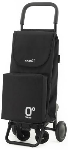 GARMOL Carro de la Compra Térmico Plegable 55L | Bolsillo Térmico Interior 11L | Carro 4 Ruedas Gran Capacidad | 2 Ruedas Fijas + 2 Giratorias | Carrito Compra Plegable Color Negro