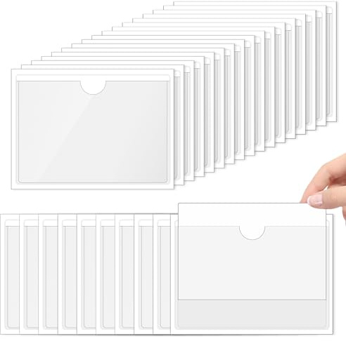 50 Stück Etikettenhalter Selbstklebend, 10 x 6 cm Selbstklebend Visitenkarten Taschen Transparent Wasserfest für Büro Zuhause Organisieren und Sortieren