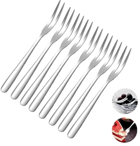 8-pack SUS304 rostfritt stål mini fruktgaffel, två spetsgafflar, förrättsgafflar, bistro cocktail salladsgafflar med förvaringslåda (12,7 cm)