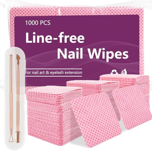 1000 Piezas Celulosa para Uñas sin Pelusa, Toallitas para Uñas Almohadilla para Limpiar Uñas, Algodones Uñas Semipermanente, Uñas Cara Ojos Labios Removedor (Rosa-1000pzs)