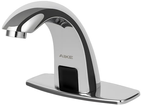 AIKE AK7500 Robinet Sans Contact Salle de Bain, Robinet Automatique à Capteur Monotrou avec Plaque de Recouvrement pour Toilettes Commerciales, Chrome