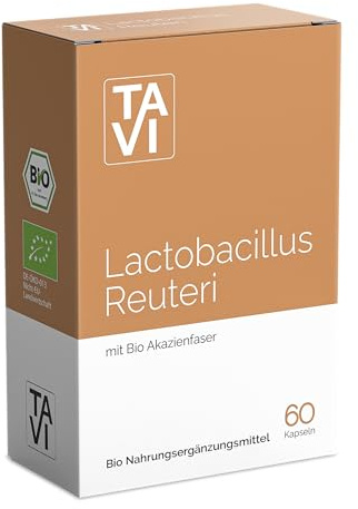 TAVI® Lactobacillus Reuteri Kapseln • BIO • Lebende Bakterien | 60 vegane Kapseln für 60 Tage • mit Akzienfaser • Hergestellt und laborgeprüft in Deutschland