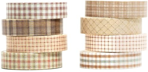 YUBX 8 Rotoli Magrissimo Washi Tape Set, Nastro Adesivo Decorativo Vintage per giornali, decorazioni fai da te, diari, pianificatori, album di ritagli, confezioni (plaid retrò)