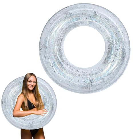 LUMOOM Schwimmring Aufblasbarer, Aufblasbare Schwimmreifen mit Pailletten, PVC Schwimming Ring, Transparent Schwimmreifen für Erwachsene Pool Sandstrand Party (Silber)