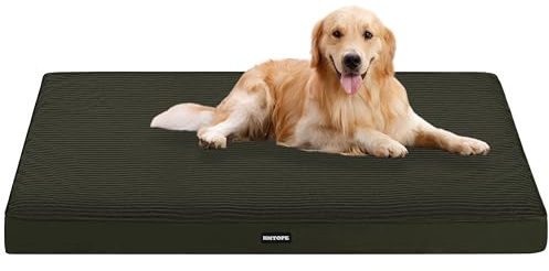 HMTOPE Orthopädisches Hundebett Grosse Hunde waschbar, 112cm, Olivgrün | 10cm Dicke Hundekissen mit eierförmiger Kistenschaum, Abnehmbar Hundematte, rutschfeste Unterseite, Wasserdichtes Innenfutter