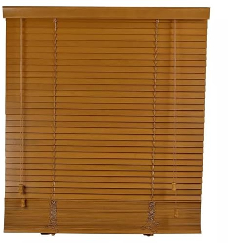 URBNLIVING Persianas venecianas de madera auténtica, listones horizontales de madera con cenefa de privacidad y control de inclinación de cordón, cordón de tracción, persianas de ventana de madera