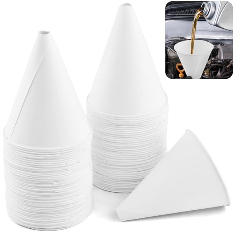 100pcs Paper Funnels for Motor Oil, 6oz Engine Oil Funnels Cone Paper Funnel Small Dispenser Cup for Automotive Oils and Other Liquids(White)