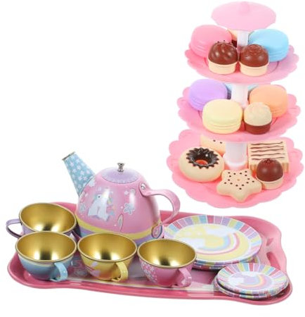 Milisten 1set Pretend Play Tea Set Toy Imitation Tea Party Accessories Teapot Cups and Cartoon Tin Set