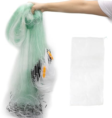 stonenect Rete da pesca a 3 strati, rete da pesca in nylon, lunghezza 50 metri, altezza 2 metri, con galleggianti e lavandini, trappola per esche pieghevole (rete 8 x 8 cm, 4 dita)