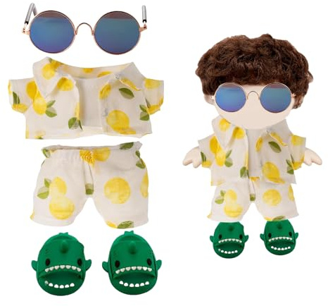 Mrltau 5 PCS Set de Ropa de Muñeca con Estilo Playero para Muñecas de 15/17 cm | Ropa de Vacaciones con Atuendos, Gafas de Sol, Zapatos y Accesorios | para Muñecas de Vinyl 15/17cm (Amarillo)