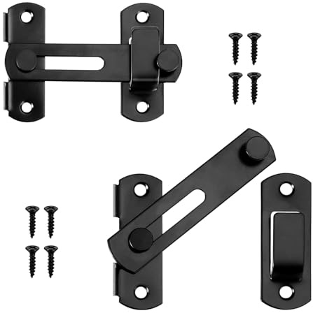 GVSS 2 Pièces Verrou de Porte Coulissante en Acier Inoxydable Noir Mat, Serrure à Loquet Bascule pour Portes,Fenêtres,Portails et Jardins,avec Vis de Montage,pour Usage Intérieur et Extérieur | 100×70mm,Acier inoxydable noir,Glissement fluide,Design soigné à vis cachées,Pivot 180°,Pour porte armoire garage