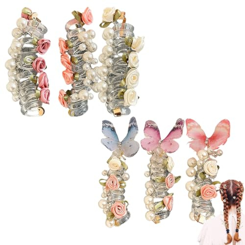 6 Pieces Butterflys Telephone Wire Hair Bands - Phone Cord Spiral Hair Ties No Damage - Ponytail Holders | For Women Girls Long Curly Hairs Ponytail Braids Hairs Accessories