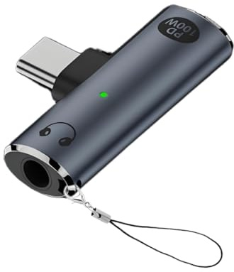 Leloco 2 in 1 USB C auf Klinke 3.5 Adapter und PD 100W Schnellladung, Typ C auf 3,5mm Aux Kopfhörer Adapter mit DAC Chip für iPhone 16 Pro Max iPad Pro/Mini 6 Galaxy S24/S23/S22 usw Grau