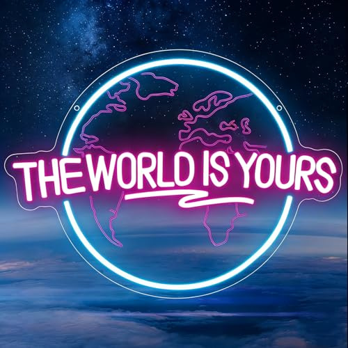 The World is Yours Neon Schild für Wand Deko,The World is Yours Planet LED Schild für Home Bar Schlafzimmer Club Party Pub,Erde Dimmable Leuchtschild Geschenk für Lady Männer USB Powered（16.9*12.6）