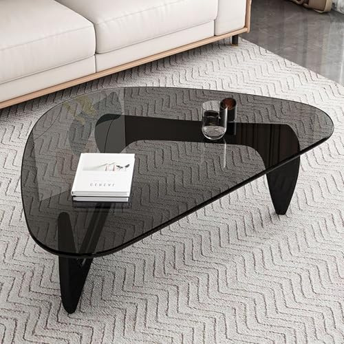 JGJSQYY Table basse moderne du milieu du siècle, table basse triangulaire en verre avec base triangulaire en bois massif, table d'appoint moderne, table d'appoint, table d'appoint, pour salon, bureau