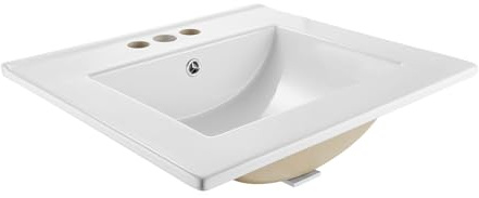 VEVOR Lavabo Semi Incasso in Ceramica da Appoggio 510 x 465 mm con 3 Fori Preforati, Lavabo Moderno per Cucina Bagno nel Piano di Lavoro, Foro del Rubinetto 35 mm, Lavello Bianco