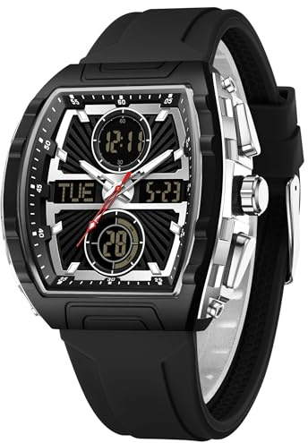findtime Armbanduhr Herren Digitale Analoge Sportuhr Tactical Militär Digitaluhr mit Leuchtendem Kalender Datum Woche Anzeig Leicht Ablesbar Dual Time Alarm Countdown Stoppuhr Weiß Schwarz
