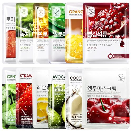 12pcs Set Maschere Viso Coreane Maschere Per Il Viso Face Mask Korean Idrata E Nutre Lenisce E Rassoda La Pelle Migliorandone Il Tono Adatto a Pelli Secche Grasse E Miste