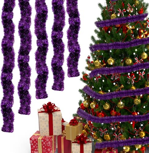 Event Décor Shop Lametta-Girlande, 10 m, lila, glänzende Metallic-Folie, gedrehte Dekoration für Weihnachtsbaum, festliche Party, Urlaub, Innen- und Außenbereich, Zuhause, Büro und