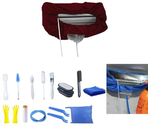 Kit di pulizia per condizionatore d'aria diviso da 16 pezzi, rosso, grande copertura per unità AC mini split, strumenti essenziali per la manutenzione per un raffreddamento efficiente e una facile
