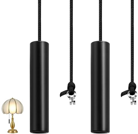 Vellux Light Pull Cord, Replacement Cord Pull for Ceiling Switch, Black 150CM Cord Handle, Easy Installation, Durable Metal Cylindrical Light Switch for Bathroom & Toilet (2PCS)