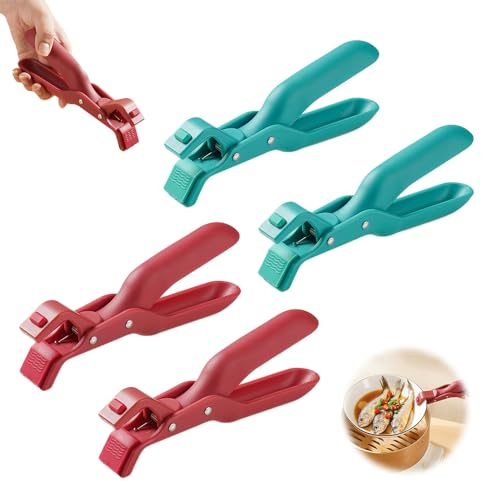 Anti Verbrühungs Zange Küche Retriever, Zange für Heißluftfritteuse Silikon, Multi Purpose Anti-Scald Bowl Rutschfeste Greifer SchüSsel Pan Dish Gripper Clips für Heiße Gerichte (Blau + Rot)