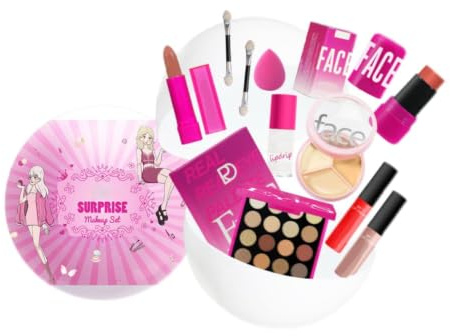 Mini Set Maquillaje Mujer – Kit Completo 10 Piezas con Paleta 16 Colores, Labiales Líquidos Mate, Barra de Labios, Brillo, Rubor Stick, Corrector 3 Tonos, Brochas y Esponja – Idea de Regalo Niña