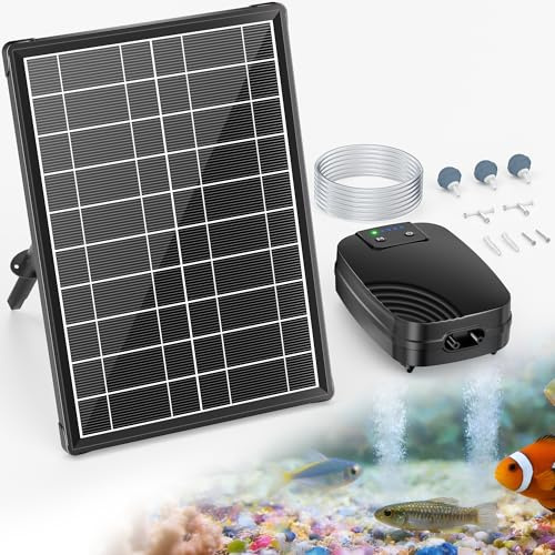 POPOSOAP Aireador solar de 8 W, bomba de oxígeno solar para estanque con batería solar de doble fuente de alimentación, ventilación continua de 24 horas, 3 modos de funcionamiento para estanques